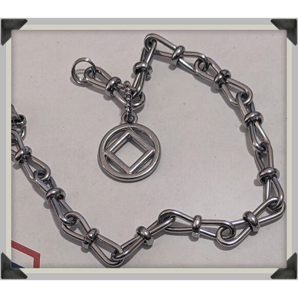 Narcotics Anonymous NA Symbol Charm Bracelet on Stainless Steel Figure 8 Chain - Picture 8 of 8